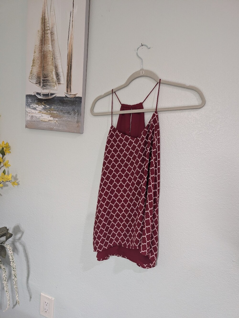 Burgundy Geometric Print Size Small Spaghetti Strap Tank